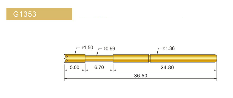 G1353-Q探針、四爪頭探針、1.36mm測試針、總長36.5mm、彈簧針圖片、測試針圖片、頂針圖片、探針圖片